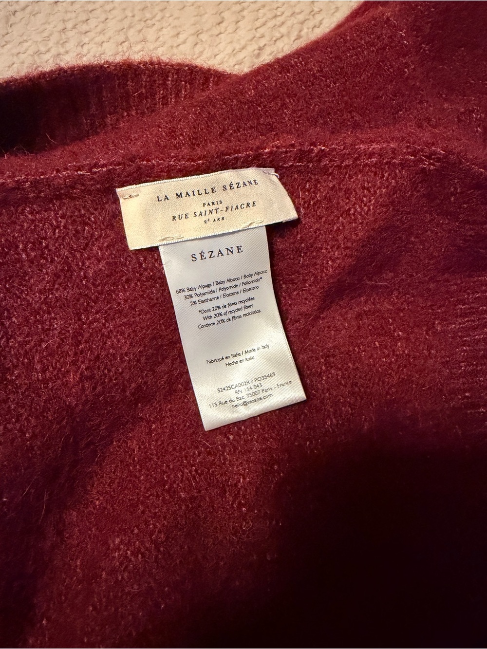 Sézane Marianne Scarf Burgundy Baby Alpaca - Picture 2 of 2